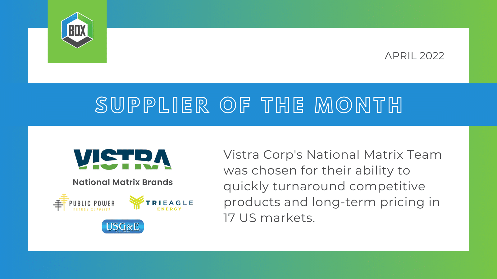 BOX Energy Supplier of the Month Vistra Corp